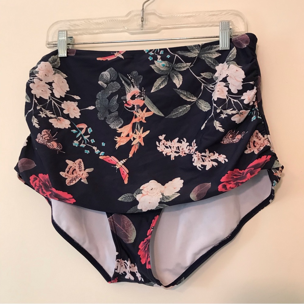 Cocoship Swim Bottoms High Waist Swimsuit Floral Birds Size 4X